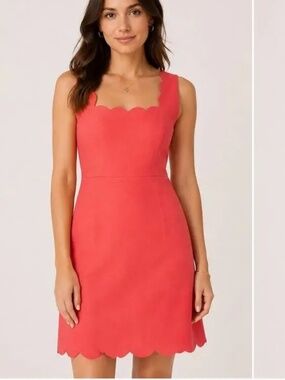 J. Crew Coral Sleeveless Scallop Edge Lined  Cotton Shift Dress Size 6